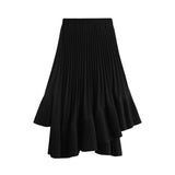 Grey Black Long Pleated Skirt Women High Waist Irregular Skirt Swing Frill Autumn Midi Skirt