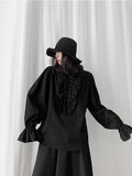 Fashion Vintage Gothic Shirt Women Flare Sleeves Ruffles Oversize Club Party Evening Girl Lolita Black Blouse V-neck