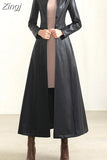 Spring Autumn Long Black Soft Waterproof Faux Leather Coat Women Belt Long Sleeve Single Breasted Luxury Fashion