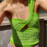 Stripe Knitted Top Tank Y2k Hollow Out Fashion 2022 Summer One Shoulder Sleeveless Sexy Women Crop Tops Casual