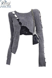 Sexy Hollow Out Irregular Knitted Top Long Sleeved Korean Style Split Pullover Thin Sweater Ladies New Autumn