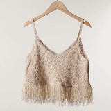 Style Knitting Tassels Tops Sleeveless Vest Lady Summer Tops Vacation Beach Women