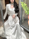 New Elegant Skirt 2 Piece Sets for Women's Korean Fashion Button Blazer High Waist A-line Skirts Suit Y2k Outfits