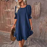 Zingj New Round Collar Casual In The Loose Dress Women's Dress-Outfit