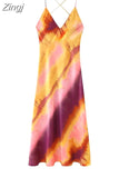 Printed Slip Long Dress Women Satin Backless Dress Woman Camisole Sexy Summer Dresses Woman 2023 Evening Party