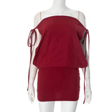 Off-shoulder Drawstring Mini Dress-Outfit