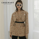 Vintage Floral Blazer Women Khaki Pearl Patch Designer Jacket Autumn Fashion 2020 Button Blazer Coat Suit
