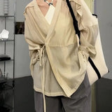 Vintage Blouses Women Harajuku Japanese Kimono Bandage Shirts Long Sleeve Sun-Proof Oversized Asymmetrical Casual Tops