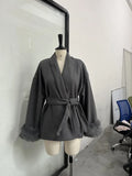 Autumn Fashion New Women's Long-Sleeved Coat Waist Tie Temperament
