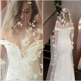 Appliques Wedding Veil 3D Flowers Pearls Bridal Veils Chapel Length Elegant Bride Veils Wedding