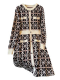 Winter French Vintage Warm Knitted Dresses Office Lady Elegant Retro Plaid Print Patchwork Knitting Dresses Women