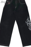 Street Popular Vintage Gothic Embroidered Jeans Women Harajuku Hip Hop Baggy Jeans Punk Rock Straight Pants Casual Jeans