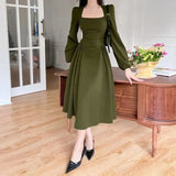 Style Spring A-Line Dress For Women 2023 New Square Collar Puff Sleeve Mini Dresses Casual Elegant Ladies