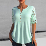 Loose V-neck Lace Short Sleeve Knit Blouse Spring Summer 2023 New Women Shirts Elegant Office Lady Clothes Blusas