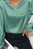 Lady Leopard Printing Chiffon Shirt Spring Autumn 2023 V-Neck Long Lantern Sleeve Loose Blouse Women's Clothing