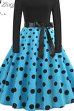 Print Vintage Women New Spring Elegant Party Long Sleeve Casual Black Patchwork Midi