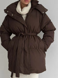 Casual Waist Thin Hooded Medium Long Bread Cotton Clothes Women Thick Cotton Coat