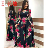 Summer New Elegant Women's Maxi Dress Bohmia Casual Flower Print Robe Fashion Hollow Out Ladies Short Sleeve Dress