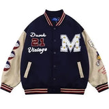 Letter Embroidered Jackets Coats Women's High Quality Woolen Fabric Leather Sleeve Baseball Uniform Couple Loose