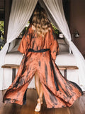 Bohemian Tie dye Striped Long Tunic Sexy Long Kimono Dress Summer Women Beach Wear Casual Elegant Vintage Maxi Dress