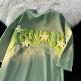 Letter Embroidery Short-Sleeved T-shirt Women 2023 New Summer Street Retro Trend Casual Loose Couple Round Neck