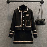 Size Fall Winter French Vintage Fragrance Tweed Two Pieces Sets Office Ladies Elegant Luxury Cardigans+skirts Sets