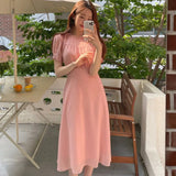 One Piece Midi Dress For Women Elegant Casual Solid Femme Fashion Korean Clothing