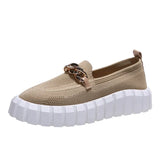 Knitting Shoes for Women Fashion Platform Slip on Flat Casual Shoes Metal Mesh Breathable Ladies Loafers Zapatos