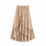 Queens Women Desert Floral Printed Drawstring Elastic Waist Bohemian Maxi Skirts Ladies Rayon Asymmetrical Boho