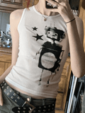 Pixel Robot Star White Cropped Tank Top- Outfit