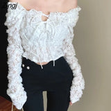 Women Clubwear Solid Fashion Lace-up Design Feminine Autumn All-match Sweet Style Sexy Korean Y2k Crops Slim Blusas