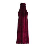 New Women's Fashion Hanging Neck Collar Silk Tatami Long