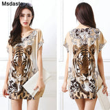 Casual Dress Summer Batwing Sleeve Stretchy 3D Print Tiger T Shirt Dress Tunic Robe Femme Plus Size Vestidos Mujer