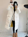 New Women's Winter Hooded Long Parkas With Pockets Thick White Duck Down Jacket Loose Warm Puffer Coat