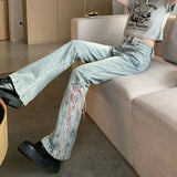 Y2K High Waist Jeans Women Vintage Bandage Slit Slim Flare Denim Pants Female Korean Streetwear Casual Wide Leg