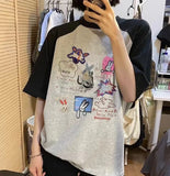 Cartoon Print Raglan Short Sleeve TeeOutfit