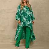Loose Suits Casual Women Autumn 2 Piece Sets Fashion Long Sleeve O Neck Irregular Long Tops + Straight Pants Ladies