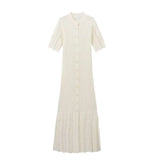 Summer Women's Fashion Simple Solid Color Button Short Sleeve Knitted
