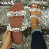 sandals summer large size one-line flat casual beach slippers women's shoes slippers