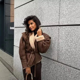 / Winter Women's Spice Girl Lapel Lamb Coat With Waist Short Biker