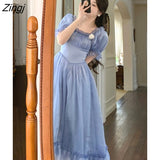 Princess Vintage Dress Women Elegant Bow Korean Fairy Midi Dress Femme Sexy Backless Lace-up Court Evening Party Dress