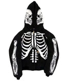 Women Skeleton Print Hoodies Long Sleeve O Neck Loose Pullovers Female Tops Retro Zip Hoodie Sweatshirt