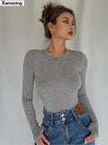 Women Long Sleeve T-Shirts Spring Female Solid O-Neck Slim Casual Soft Tops Ladies Fashion Clothing