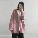 Women Hoodie Harajuku Korean Version Loose Oversized Sweatshirts Solid Color Long Sleeved Hooded Sweatshirt Student Girl Top