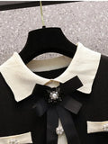 Dresses For Women Knitted Sweater Dress Bow Tie Button Vintage Party Mini Dress Elegant Casual Vestido