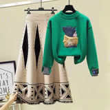 Winter Two Pieces Sets For Women Long Sleeve Pullover Sweatshirts And High Waist Knitting Skirts Sets Womens Outfits