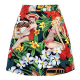 Harajuku A Line Skirt Beach Women Summer Runway Floral Printed Western Girl Y2K Punk Ladies 50s Party Mini