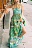 Women's Suspension Printed Dress Fashioned Lace-Back With Cake Dress