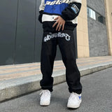 New Gothic Letters Star Print Jeans Women's Y2K Street Retro Hip Hop Loose Jeans Couple Casual Wild Wide Leg Straight