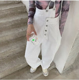 Jeans Woman High Waist Denim Overalls Suspender Pants White Black 2021 Korean Fashion Straight Leg Jeans